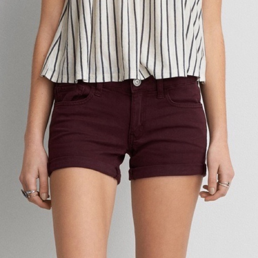 American Eagle Burgundy/Maroon Midi Denim Shorts